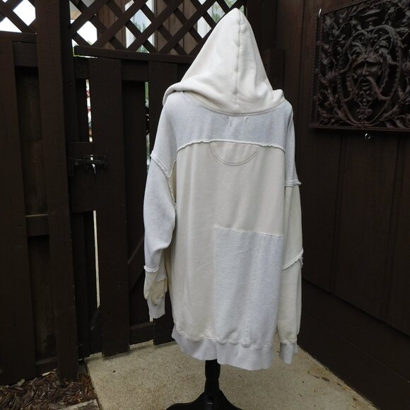 RARE Free People L Oversized Gray & Ivory Patchwork Hoodie Sweatshirt - Picture 6 of 6